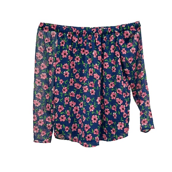 The Limited Off-Shoulder Sheer Blouse Pink Floral - Picture 3 of 5